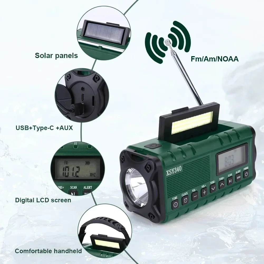 Woopker Radio XSY-340 10000mAh Solar Charging FM/AM/WB Support Alarm Clock 3.5mm Headphone Jack Multi-function Portable Radio