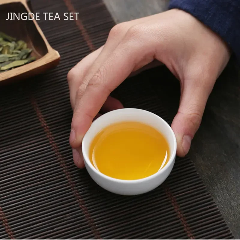 6pcs Chinese Ceramic Tea Cup Set Handmade White Porcelain Tea Bowl Portable Meditation Teacup Tradition Tea Set Master Cups