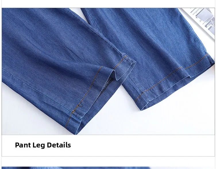 Ice Silk Straight Leg Jeans Women's Spring Summer Loose Fit Ultra Thin Long Pants Wide Leg Casual High Waist Zipper ket