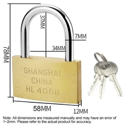 Durable Copper Padlock with Keys for Travel and Home Security (60mm)