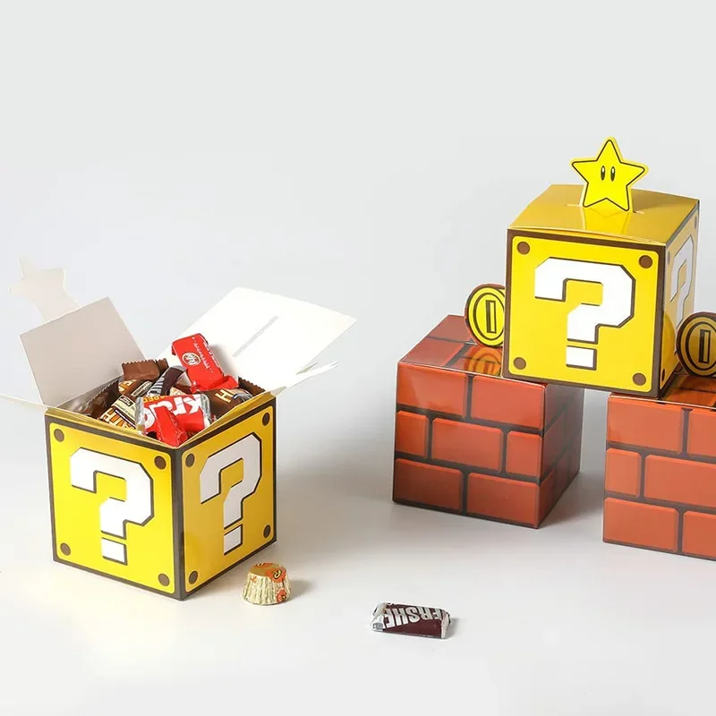 6Pcs Super Mario Bros Cartoon Props Brick Box Anime Figures Toy Creative Mario Theme Party Decoration Forniture Regalo Di Compleanno Per Bambini