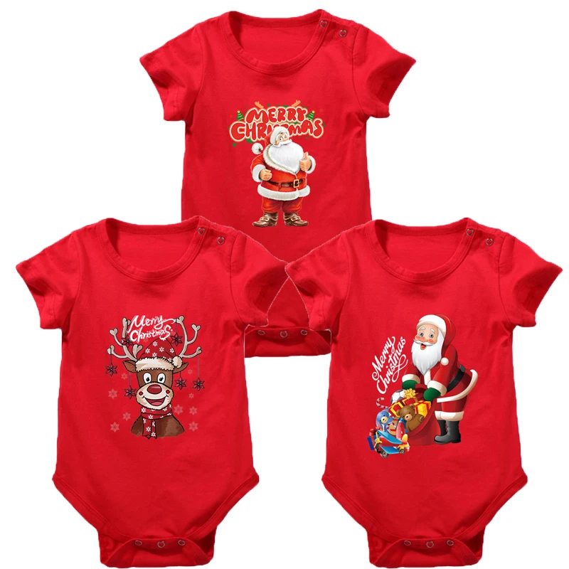 

Рождественский костюм для маленьких мальчиков и девочек, боди с коротким рукавом, женский новогодний Комбинезон для маленьких мальчиков и девочек