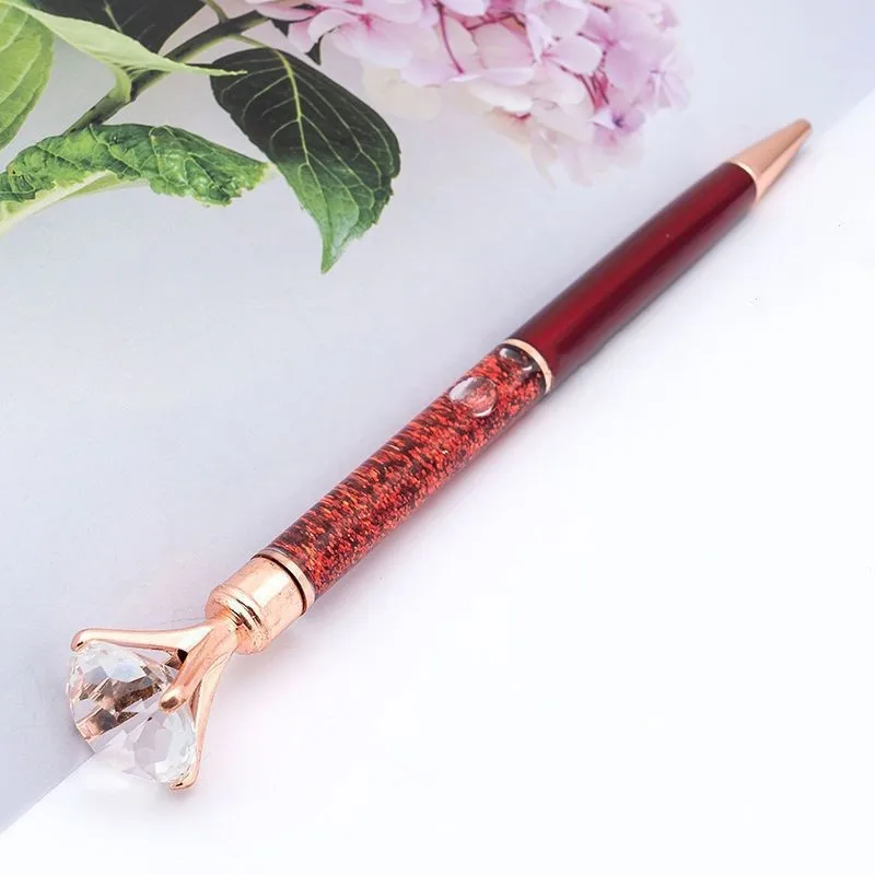

50Pcs/Lot Big Diamond Crystal Ballpoint Pen Office School Wedding Gift Metal Rose Gold Custom Logo Name DIY Black Ink