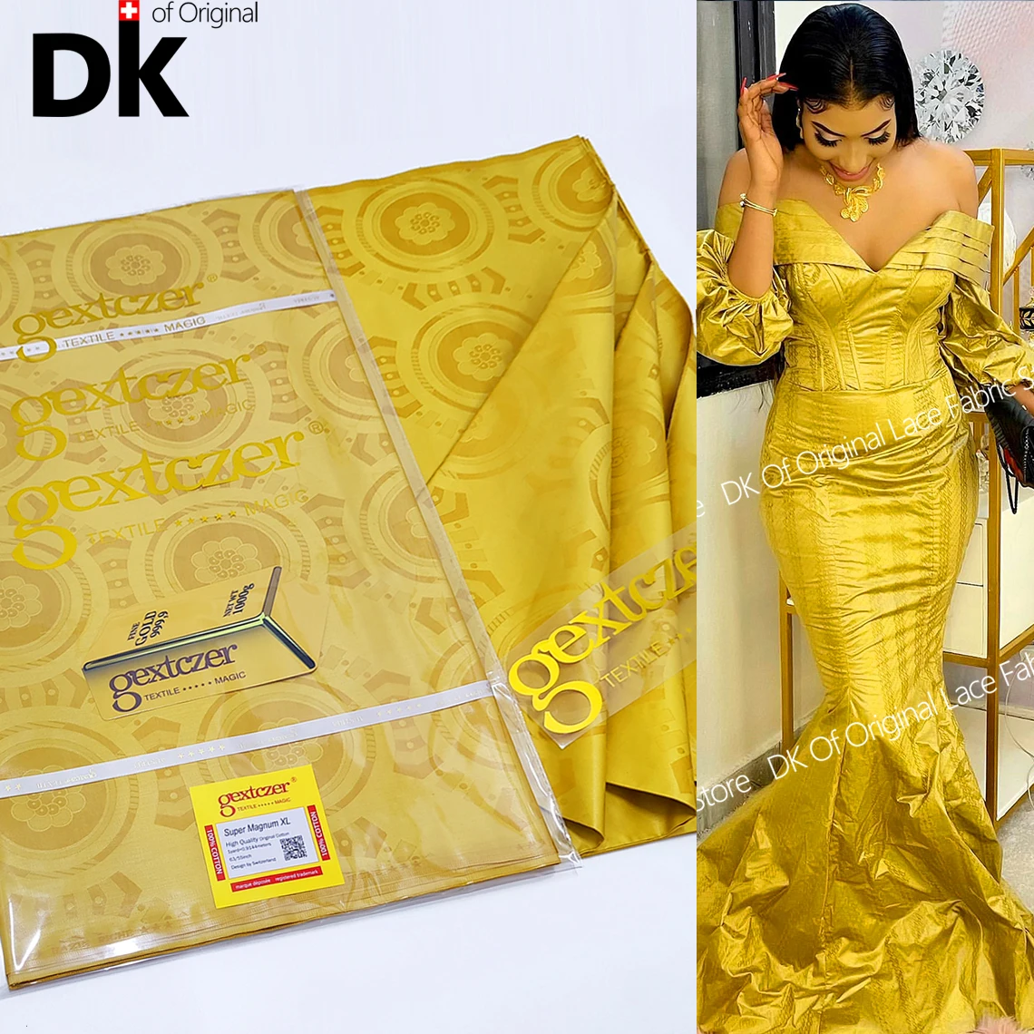 

Gold Jacquard Bazin Riche Fabric 100% Cotton Original Nigerian African Women Or Men Couple Outfit Sewing Basin Wedding Material