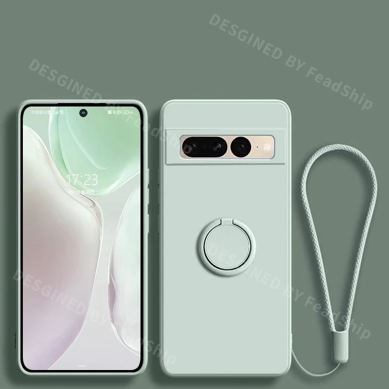 Enhanced Liquid Silicone Phone Case with Ring Holder and Screen Protector - Soft, Durable Cover