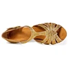 Latin Dance Shoes 2025 New Adult Women's Mid Heel 7.5cm Gold Diamond Set Soft Bottom Dance Shoes 5
