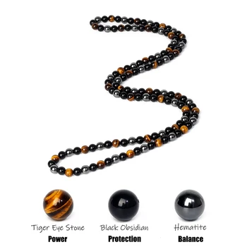 Hematite Obsidian Tiger Eye Beads Bracelets Men Fashion Triple Protection Bracelets Women for Magnetic Health Protection Jewelry