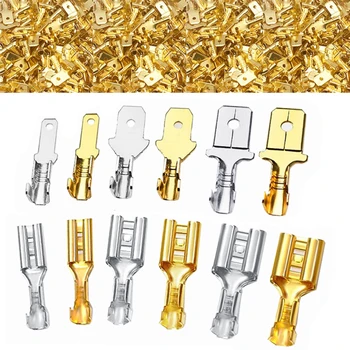 100 ชิ้น/ล็อต 2.8/4.8/6.3 มม.หญิงและชาย CRIMP TERMINAL ทองเหลืองรถลําโพงไฟฟ้าตัวเชื่อมต่อสายไฟและฉนวน Sheath 1