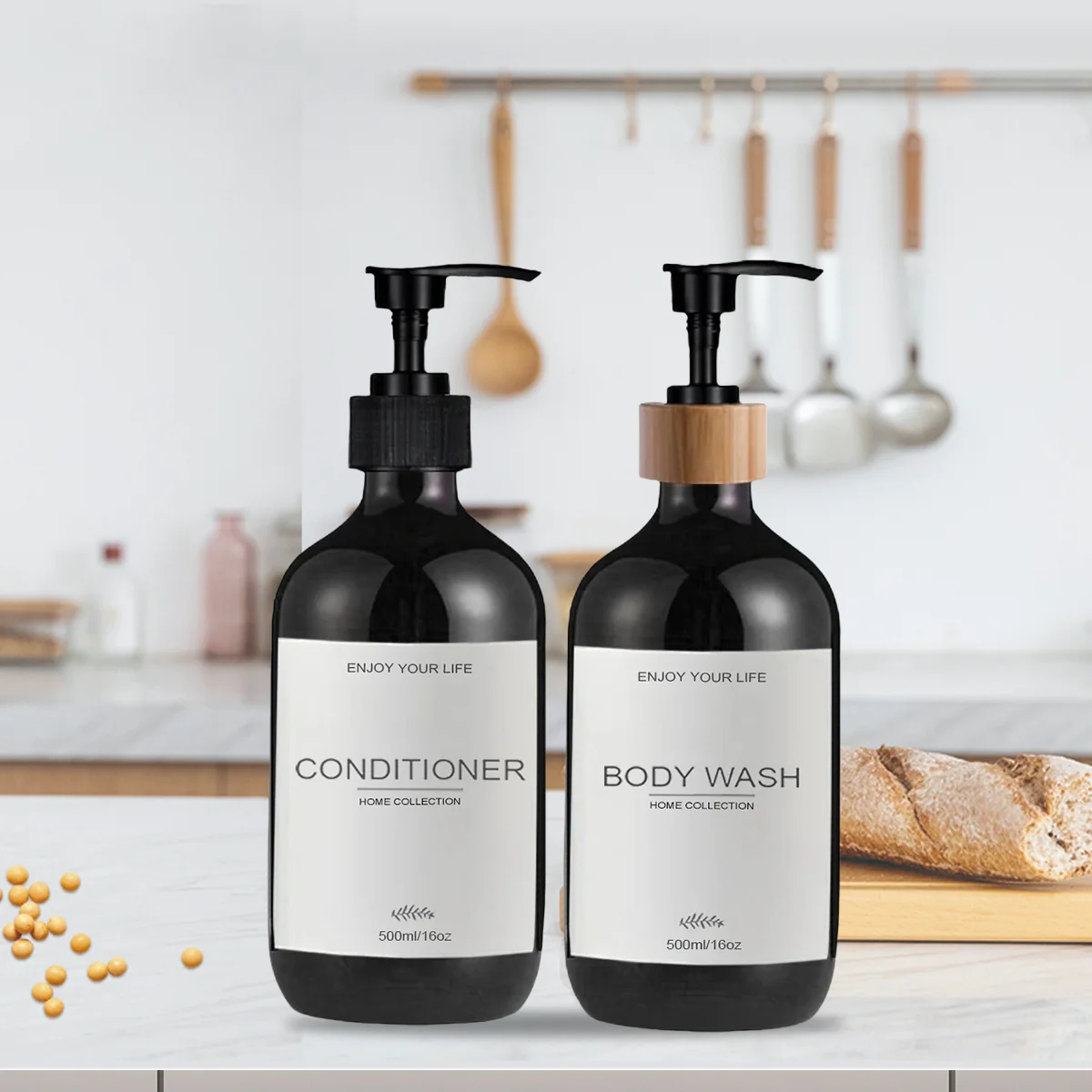 Kitchen Sink Decoration Dishes Soap Bottle with Waterproof Labels Countertop Hand Dish Dispenser Empty Refillable Pump Bottle 3