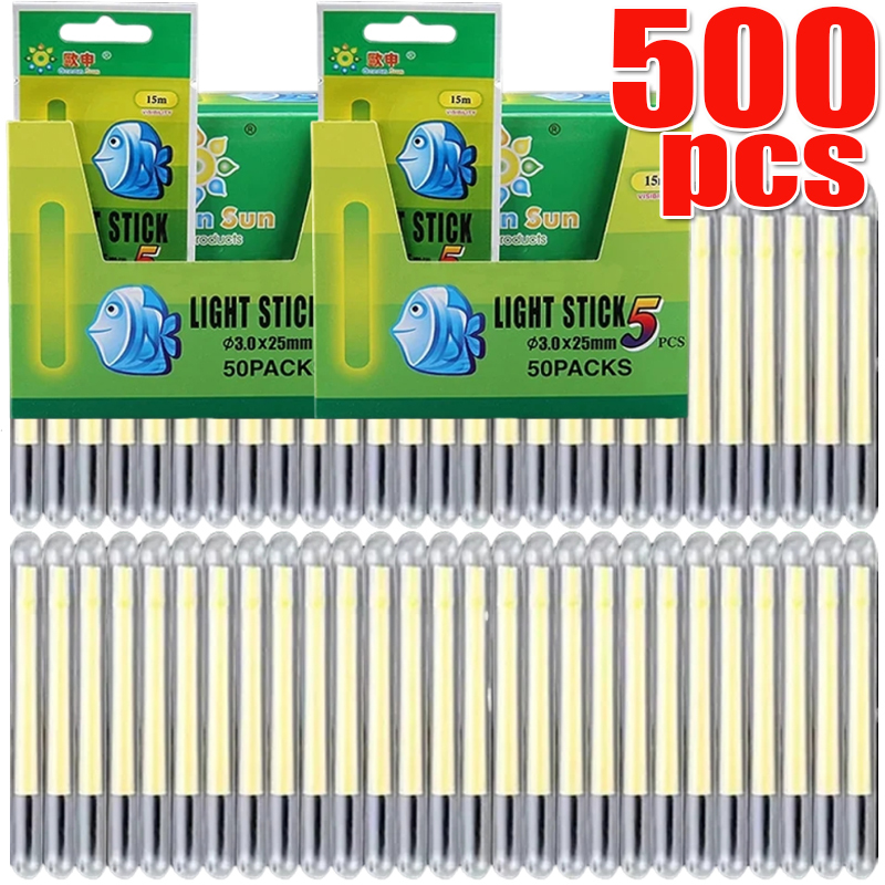 100-500pcs Fluorescent Fishing Float Light Stick Glow Stick Night Fishing Rod Light Dark Glow Useful Tackle Pro Version