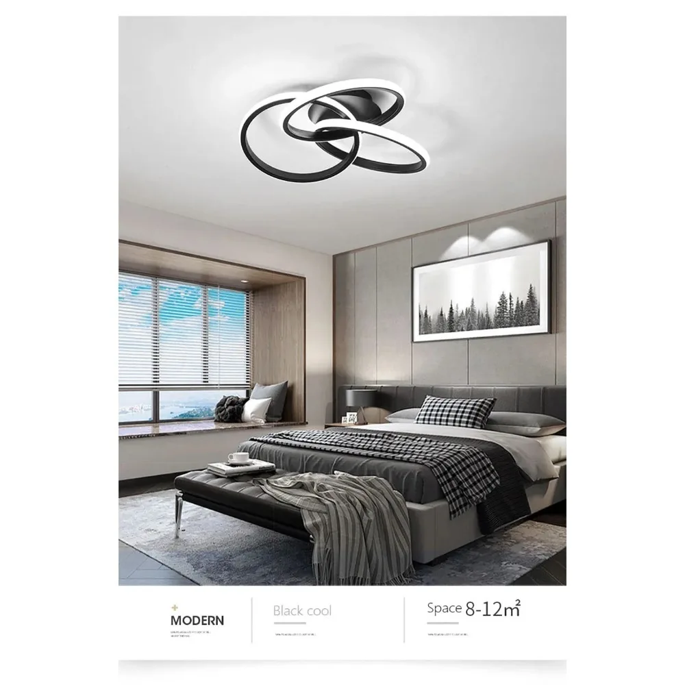 JOYINLED Modern LED Ceiling Light Acrylic Trefoil Dimmable Black Indoor Lamp for Living Room Bedroom Dining Room Luminaire