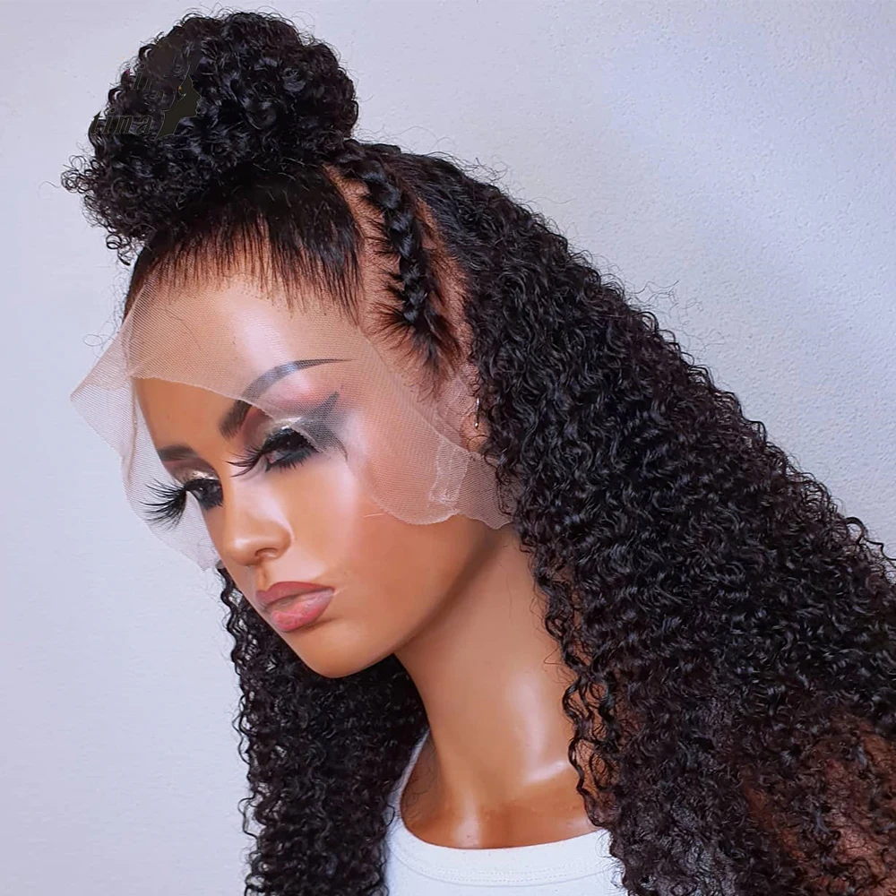 26&ldquo; Long Glueless Natural Black 180Density Kinky curly Lace Front Wig For Women Soft BabyHair Preplucked Heat Resistant Daily lace front wig