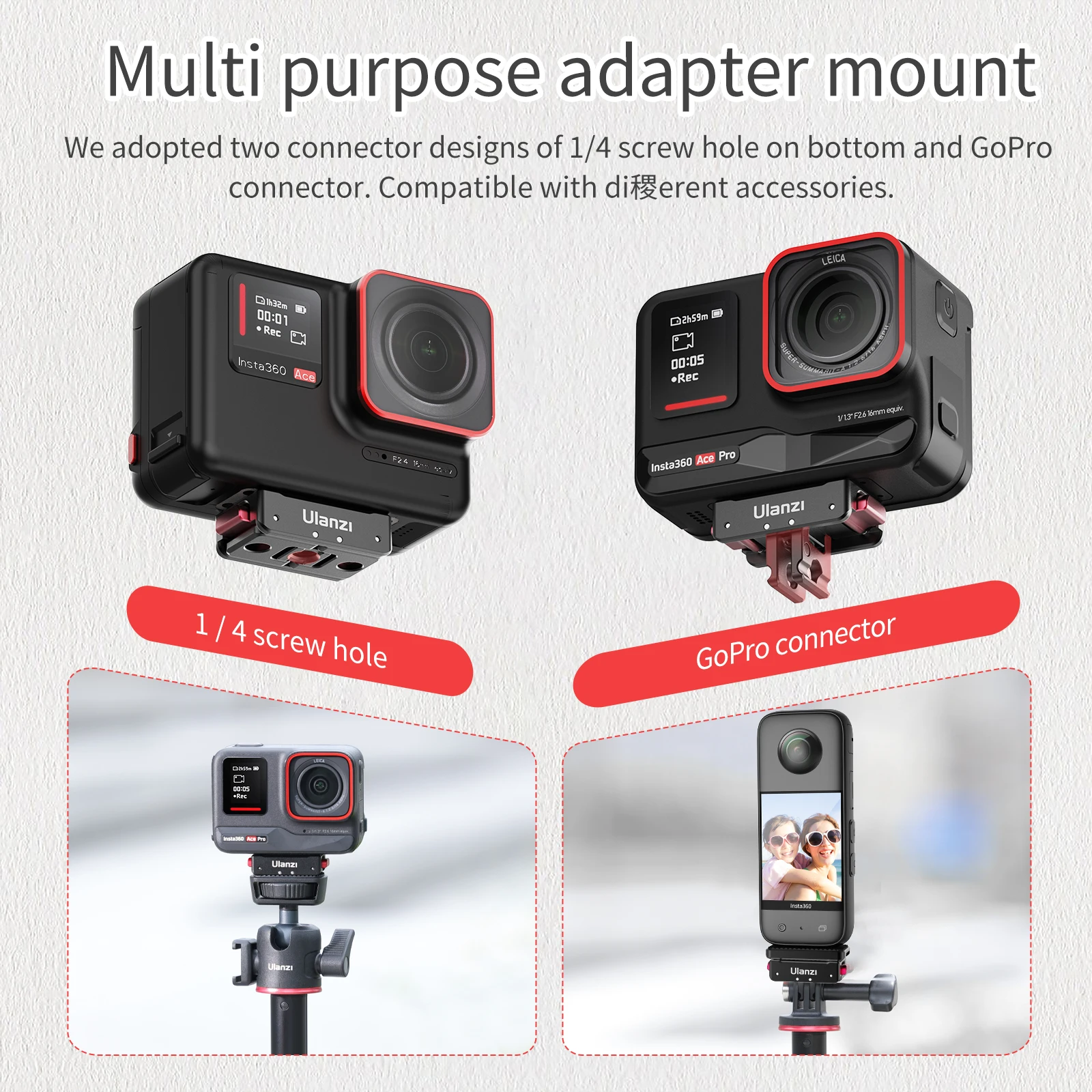 Ulanzi IN01 Magnetic Quick Release Mount Kit for Insta360 X4/X3/ONE X2/X/ GoPro Hero 13  with 1/4" Screw Action Camera Interface 4