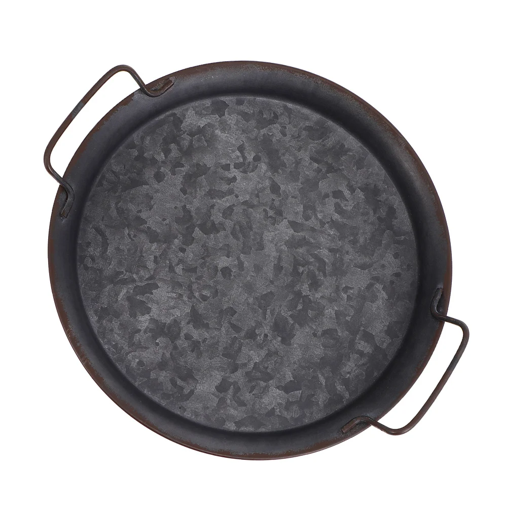 

Old Wrought Iron Tray Kitchen Storage Tray Photo Prop with Handle (Black)