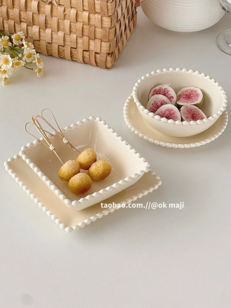 Beautiful Ceramic Plate Dessert Bowl Cake Dish Creative Salad Sushi Plate Round Square Simple Nordic Household Kitchen Luxury