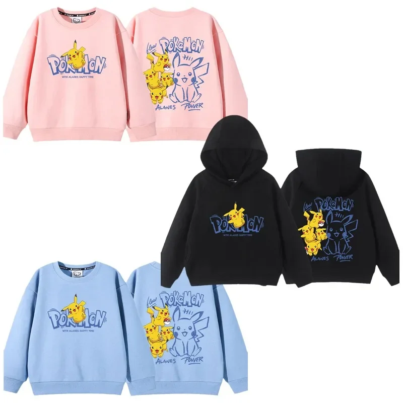 

Pokemon Cartoon Pikachu Cute Printed Children's Loose Casual Hooded Pullover Sweater Kawaii Cotton Warm Hoodie Top Kids Clothing