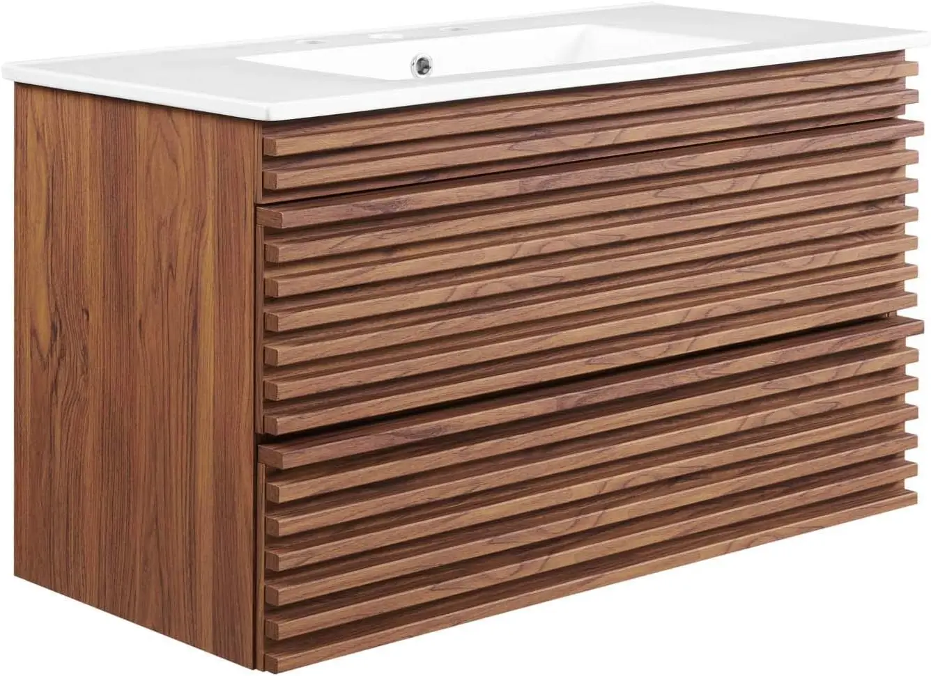 Render 36" Wall-Mount Bathroom Vanity in Walnut White 3