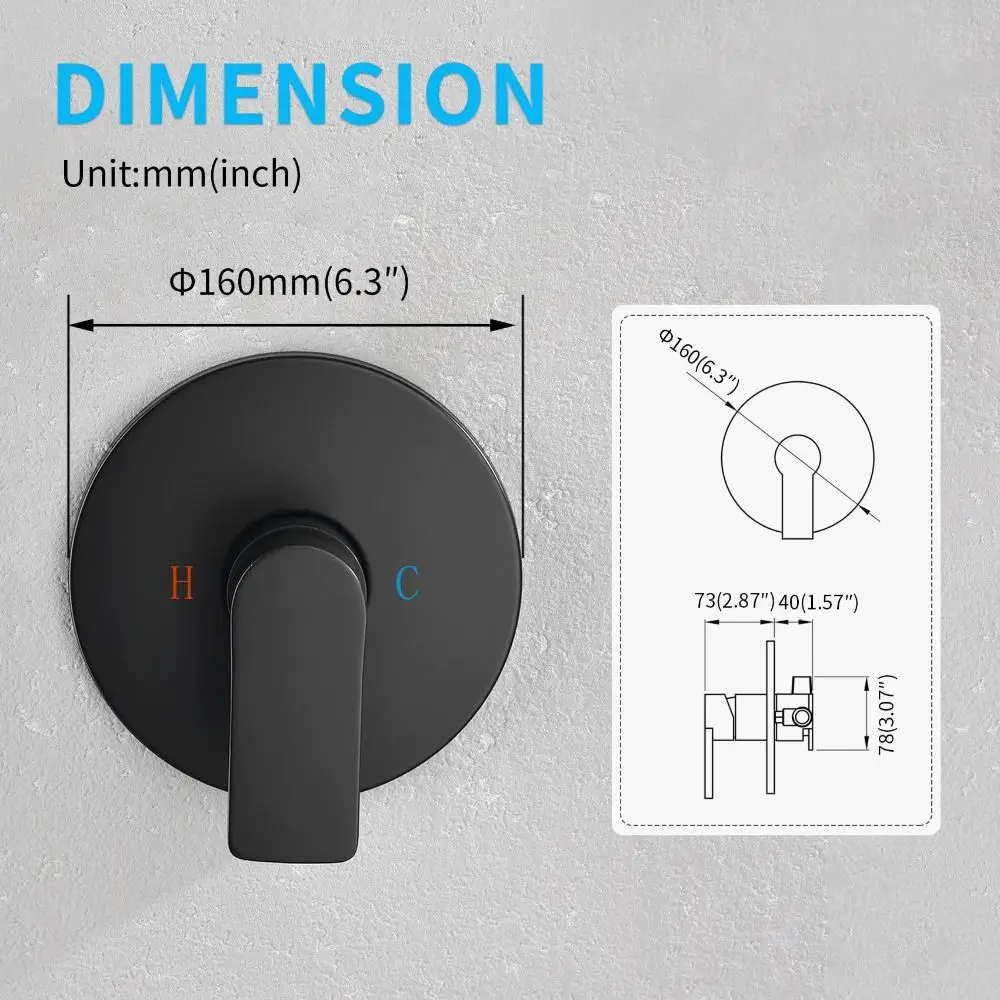 Brass Construction Wall Mount Shower Faucet Matte Black Circular Design Shower Valve Internal Thread Single Function Bath Mixer