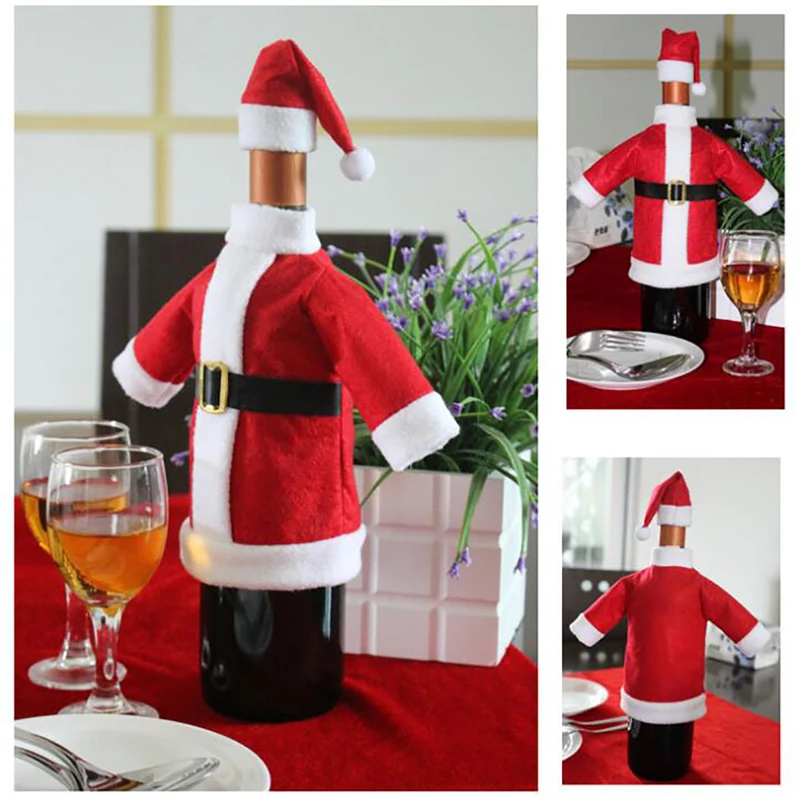 

Santa Claus Suit Wine Bottle Covers, Holiday Wine Bottle Sweater Cover with Hat for Party Christmas Dinner Table Decorations