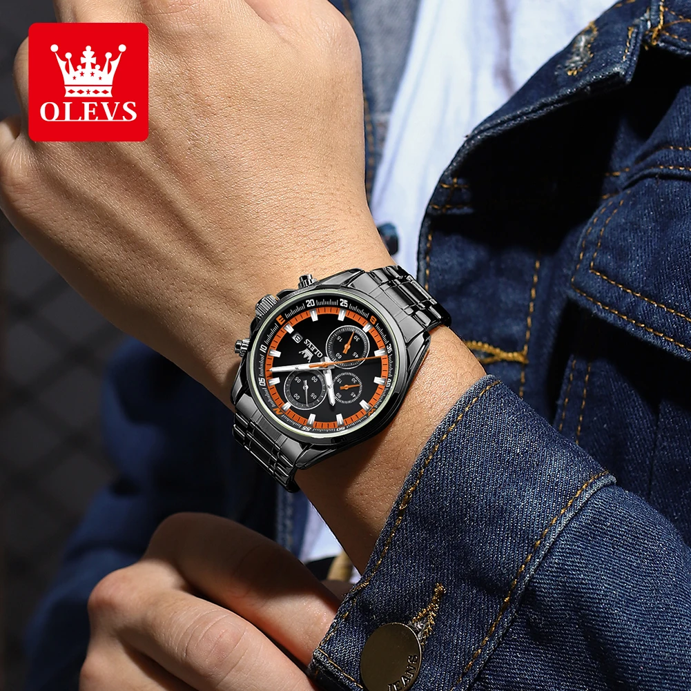 OLEVS TY713 Fashion Calendar Quartz Watch For Men Original Chronograph Luxury Wristwatch Stainless Steel Waterproof Man Watches