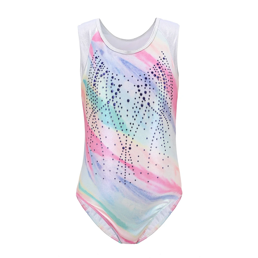 Girls Gymnastics Leotards Rainbow Color Bronzing Sleeveless Dancewear Athletic Ballet Dance Bodysuit For Kids 5-14 Years ballet leotard dance leotard