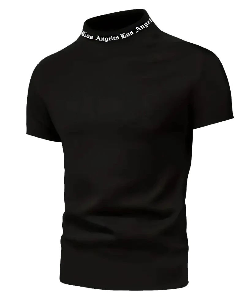 Los Angeles Print Mock Neck Short Sleeve Compression Shirt for Men Gym Workout Running T-Shirts Undershirts Baselayers Tees Tops