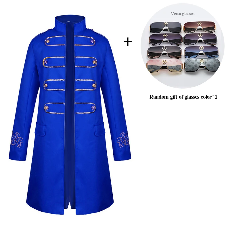 

Men's gold border coat, fashionable steam retro embroidered men's uniform, standing collar, medieval glasses as a gift