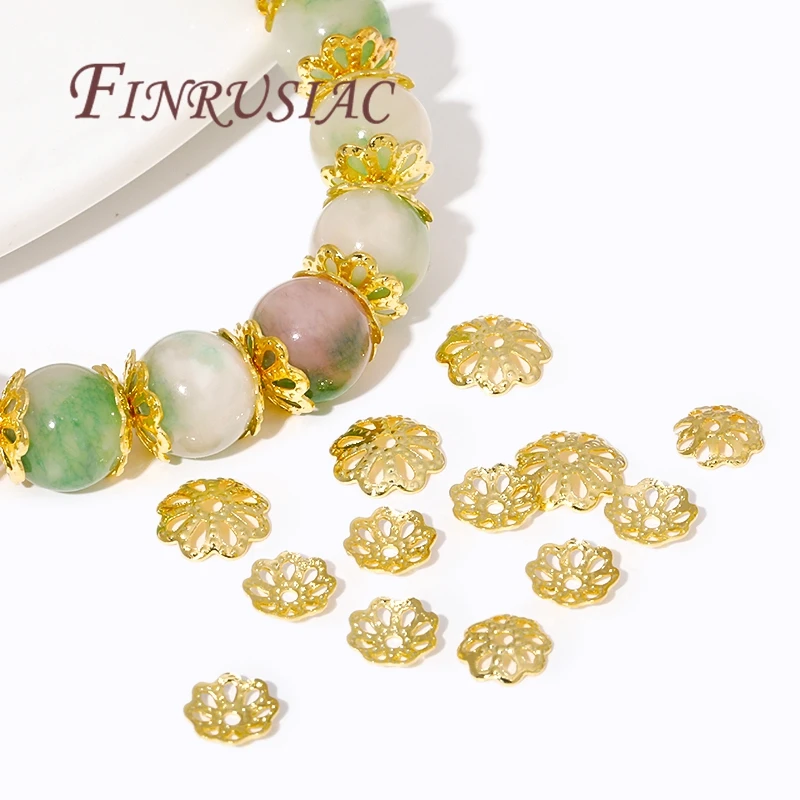 5mm 6mm 8mm Perlenkappen für Schmuckherstellung 18K vergoldetes Messing Blumenperlenkappen für DIY Armbänder Zubehör Erkenntnisse