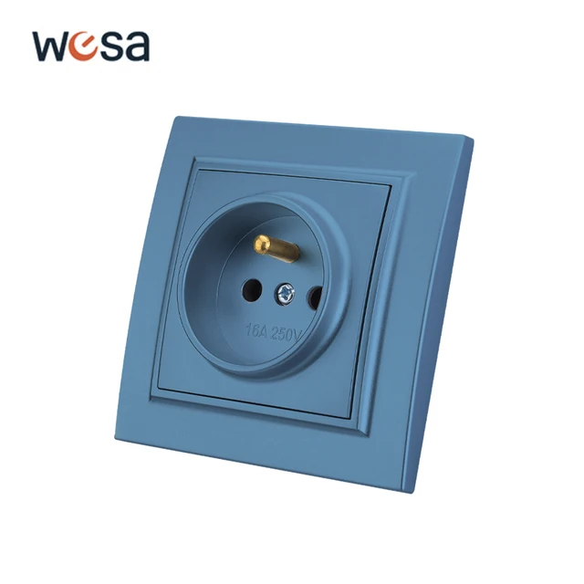 WESA สีฟ้าฝรั่งเศสมาตรฐานปลั๊กผนังปลั๊กไฟปลั๊กไฟฟ้า Outlet พร้อมสเปรย์สารหน่วงไฟพื้นดินพลาสติกใหม่ 1