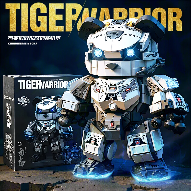 2 in 1Panda Mecha Warrior Transforming Robot Building Blocks Super Hero Animal B
