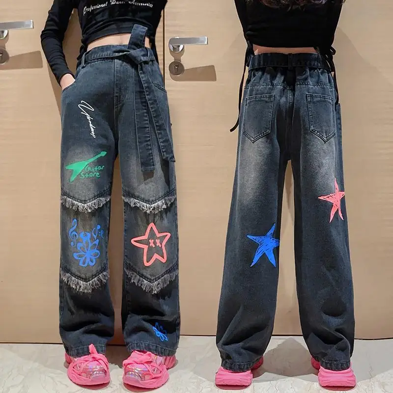 Kids Girls Jeans Wide Leg Long Pants for Baby Girl