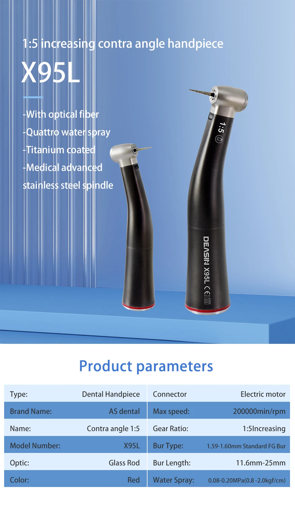 Dental antik Glasfaser Gegenwinkel roter Ring Gegenwinkel Niedrig geschwindigkeit shand stück x95l für universellen E-Typ-Motor – Detail 1