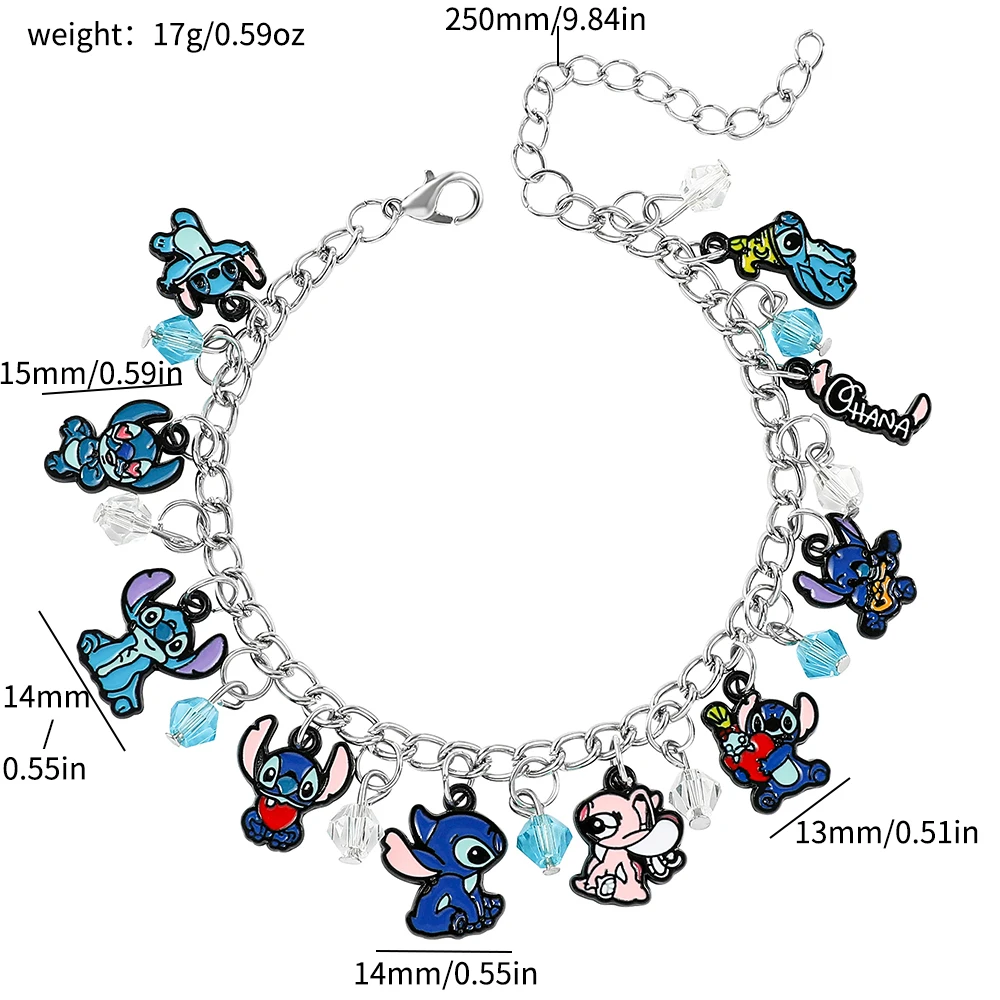thumbnail image 1 of Disney-pulsera con dijes de esmalte de Lilo & Stitch para mujer, figura de Anime, Stitch, joyería DIY, creatividad, accesorios de mano de dibujos animados, 1 of 4