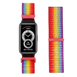 Adjustable Breathable Nylon Strap Replacement Bracelet Wristband for Huawei Band 6 (Rainbow)