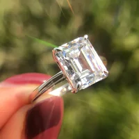 JEWEPISODE New Classic 925 Sterling Silver 8x10MM Emerald Cut High Carbon Diamond Rings for Women Luxury 18K Gold Plated Jewelry 2
