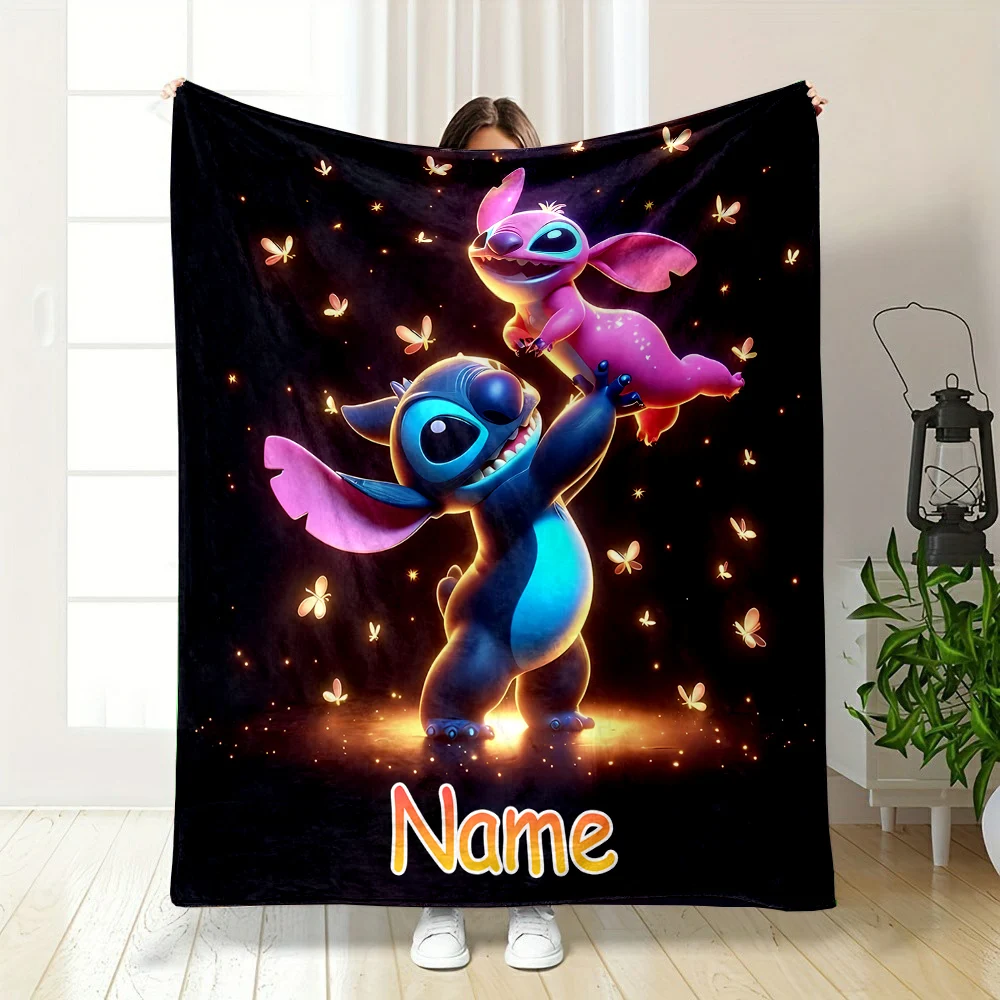 Name Blanket Disney Stitch Print Soft and Warm Blanket Suitable for Home Office Camper Sofa Bed Picnic