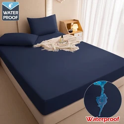 Waterproof Elastic Bed Cover - Anti-slip Adjustable Mattress Protector - 160x200cm (Dark blue)
