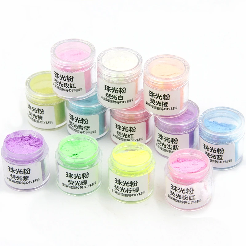 

5g/box Fluorescent Glitter Mermaid Pearl Mica Powder Coating Drop Glue DIY UV Gel Nail Polish Dyeing Pigment 12 Color Nail Decor