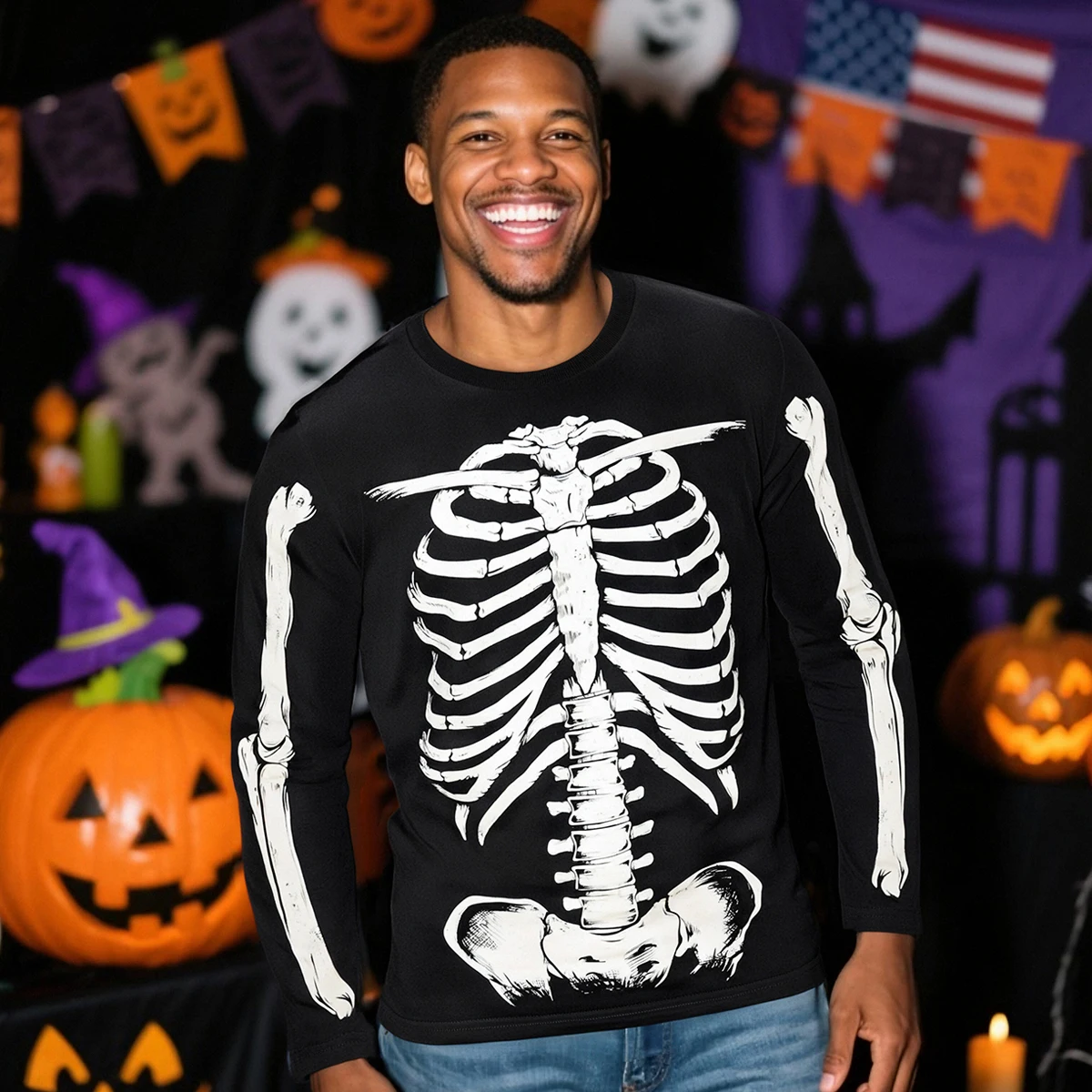 Disfraz de esqueleto para hombre que brilla en la oscuridad
