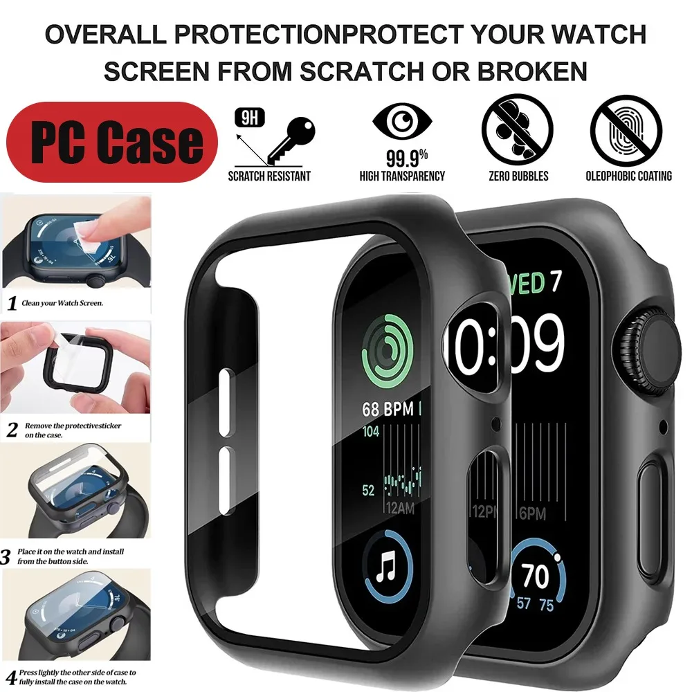 Tempered Glass+PC Cover for Apple Watch Ultra 3-1 49mm -41mm Shell Membrane Integration IWatch 7 6 5 SE 40mm