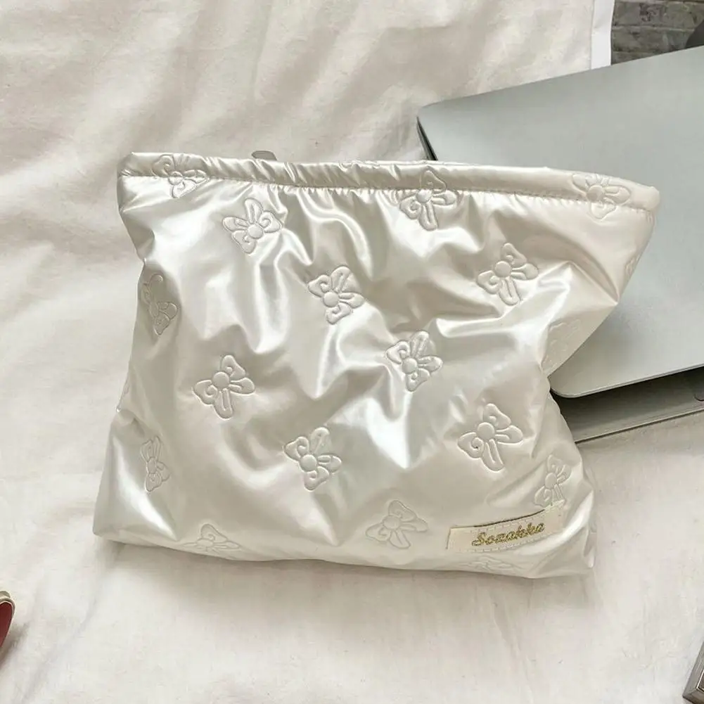 Bow Print Quilting Cosmetic Bag Hand-held PU Korean Style Makeup bag Handbag  Makeup Bags Multifunctional Storage Bag
