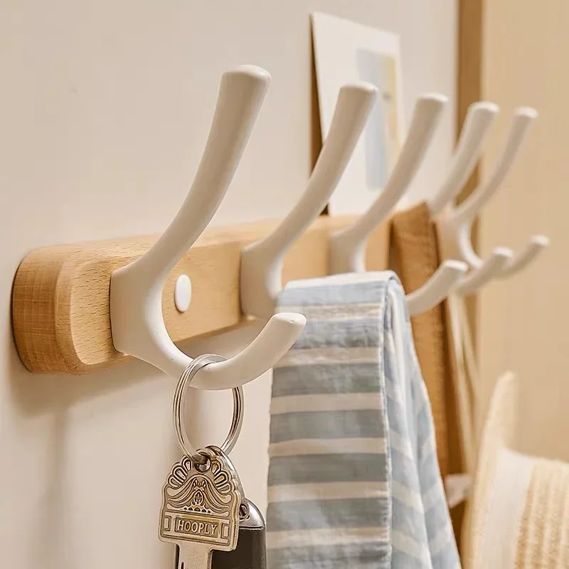 Wood Coat Rack Wall Hooks for Kitchen Bathroom Hallway Towel Key Accessories Creative Decorative Wall Storage