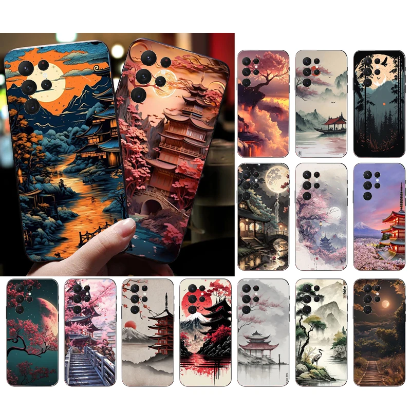 

Japan Sceneary Cherry Flower Mountain Phone Case For Samsung S24 S23 S22 S21 S20 Ultra S20 S22 S21 S10E S20 FE S24 Plus Shell