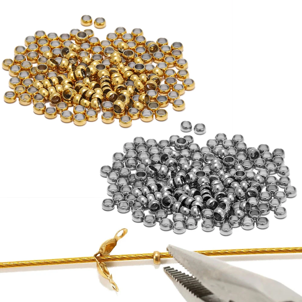 100pcs Stainless Steel Ball Crimp End Beads Dia1.5/2/2.5/3/3.5/4mm Stopper Spacer Beads For Diy Jewelry Making Findings Supplies 1000pcs silver gold mini flowers filigree petal beads caps findings bulk end spacer charms bead cap for jewelry making supplies