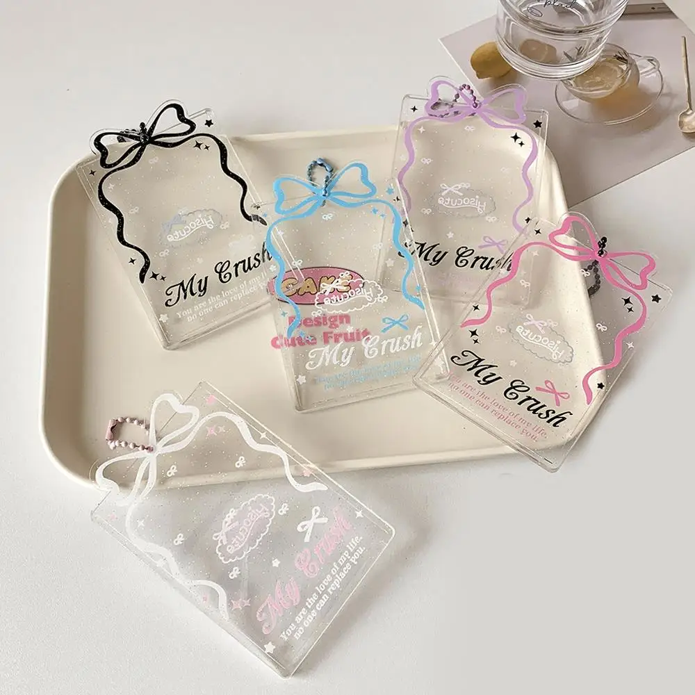 Cartoon Kpop Photocard Holder Bowknot Graffiti Idol Photocard Binder Transparent 3Inch Kpop Photo Storage Case Protection Cover