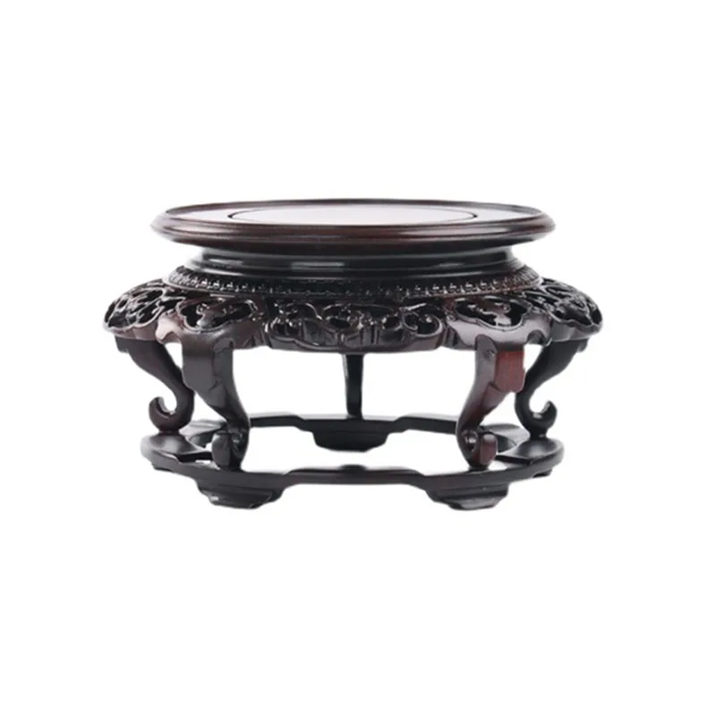 Retro Circular Vase for Buddha Statue, Incense Table Base, Solid Wood Bracket, Nostalgic Retro Vase, Red Wood Bracket