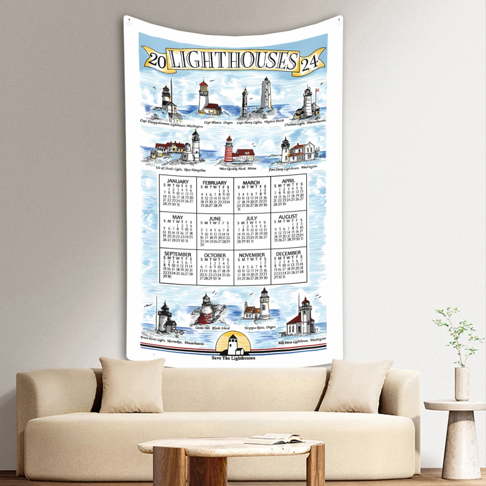 

2024 Calendar Tapestry Vintage Poster Printed Wall Hanging Carpets Dormitory Decoration Bedroom Background Sofa Blanket