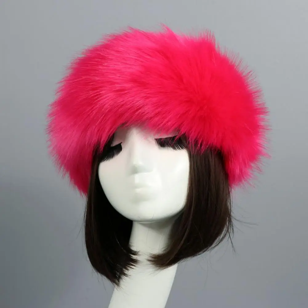 Fluffy Faux Fur Brimless Empty Top Hat Russia Outdoor Ski Windproof Thickened Furry Cap Plush Fluffy Beanies Headband Winter Hat