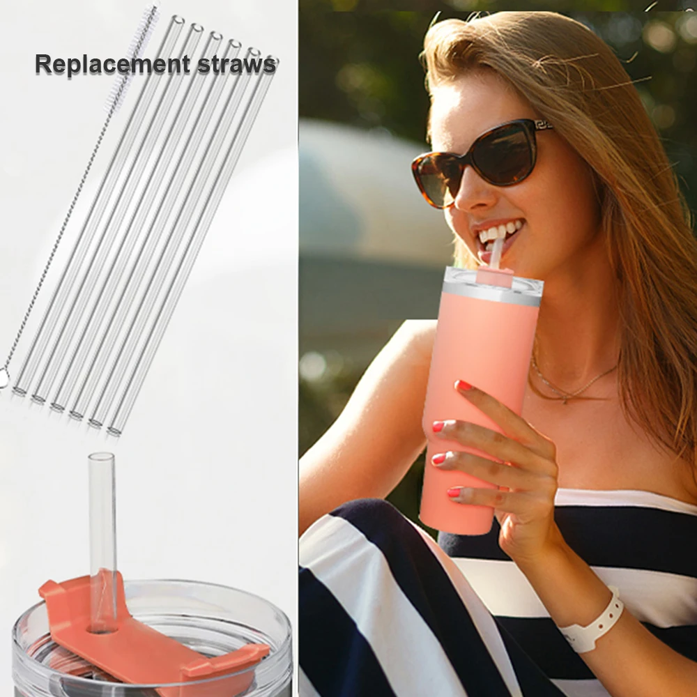 Reusable Hard Plastic Clear Straws, Tumbler Straws, Cleaning, Replacement Straws for Stanley, 40OZ Travel, 12.2 Inch