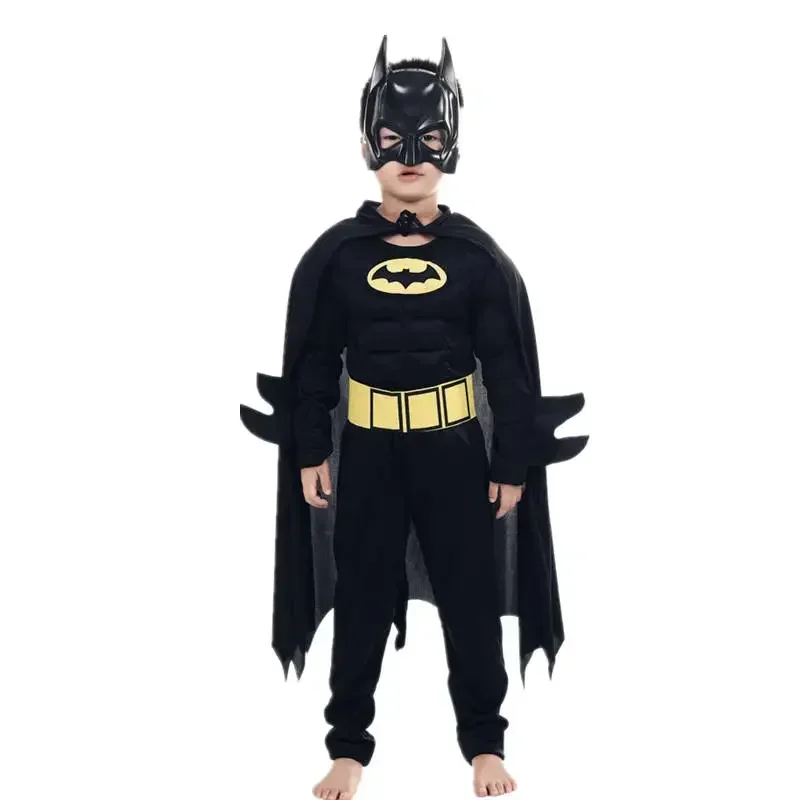 Boys Superhero Muscle Costume with Mask Cloak - Kids Cosplay for Halloween Party